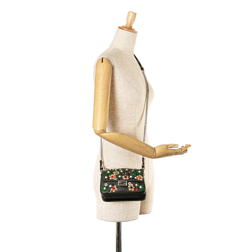 Fendi Micro Leather Flowerland Double Baguette Satchel (SHG-h4nuMx)