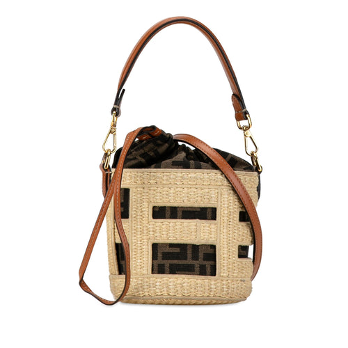 Fendi Mini Straw and Canvas Zucca Step Out Bag (SHG-VRfux8)