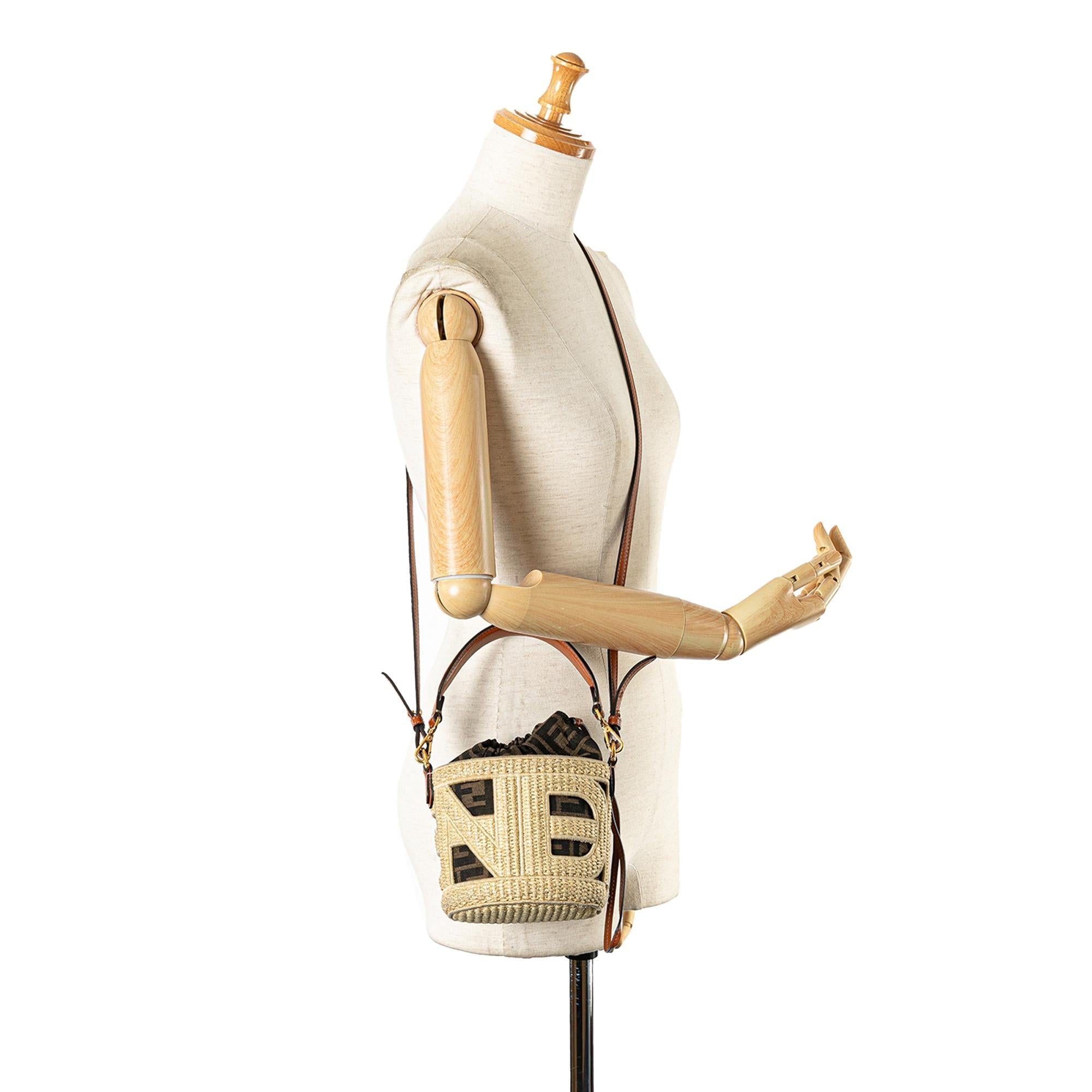 Fendi Mini Straw and Canvas Zucca Step Out Bag (SHG-VRfux8)