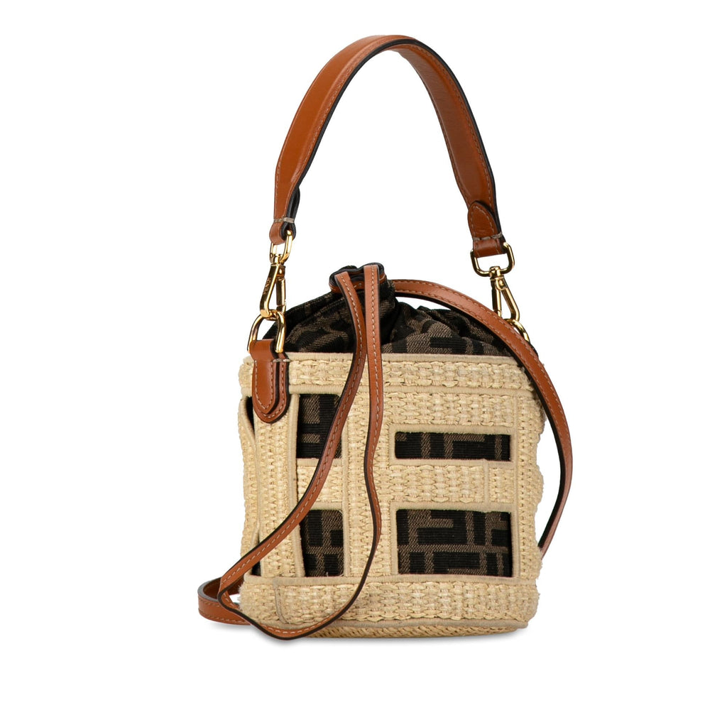 Fendi Mini Straw and Canvas Zucca Step Out Bag (SHG-VRfux8)