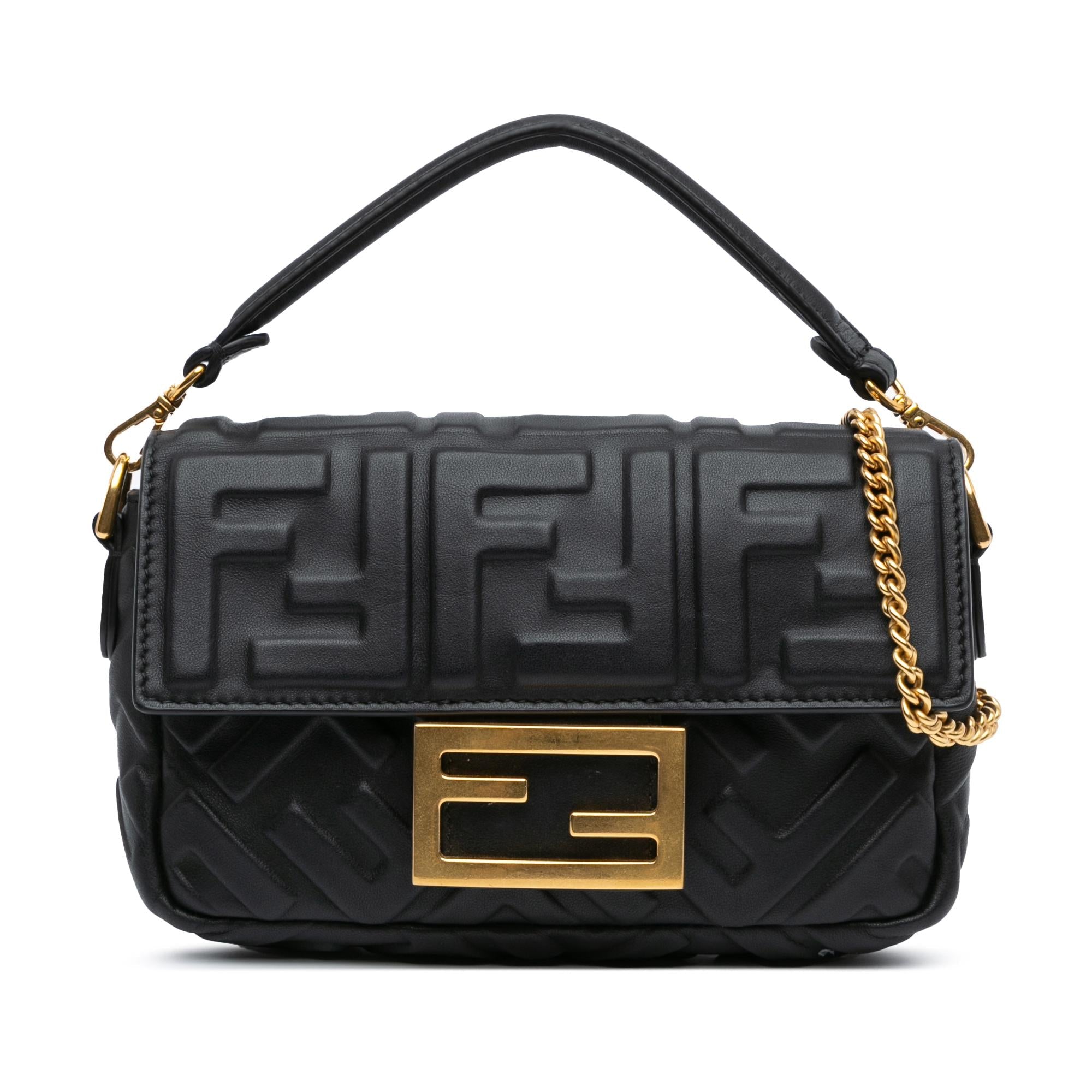 Fendi Mini Zucca Embossed Leather Baguette Satchel (SHG-ALnDVt)