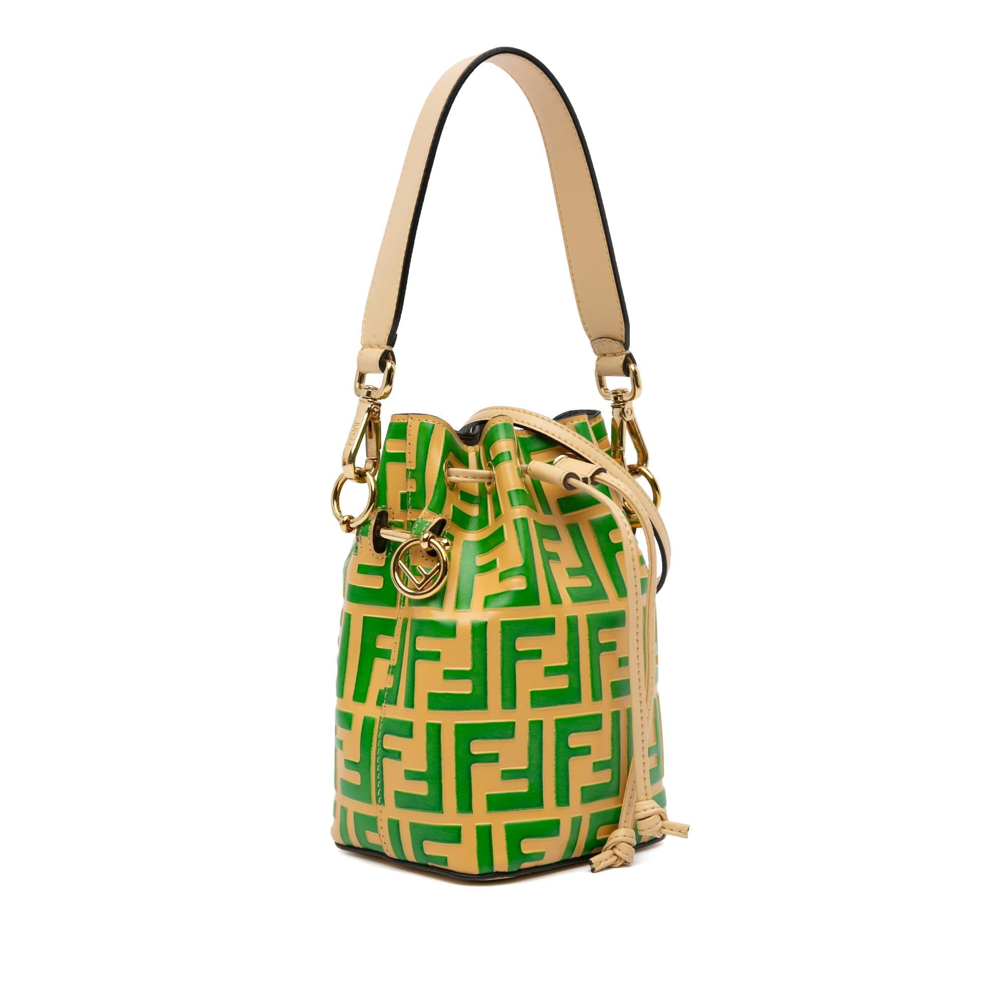 Fendi Mini Zucca Mon Tresor Embossed Leather Bucket Bag (SHG-S2s9H7)
