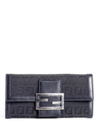 Fendi Monogram Zucchino Continental Flap Long Wallet Black