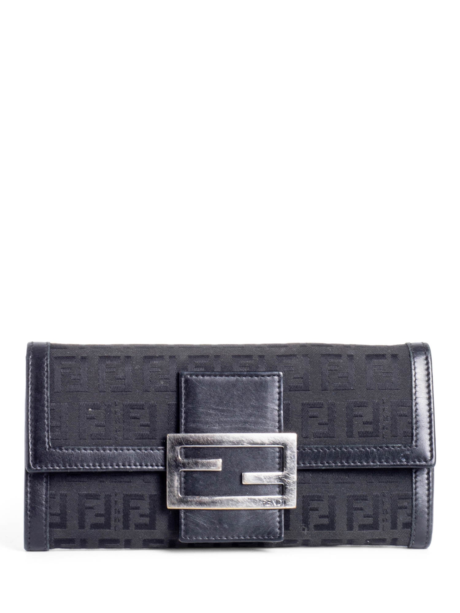 Fendi Monogram Zucchino Continental Flap Long Wallet Black