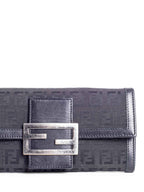 Fendi Monogram Zucchino Continental Flap Long Wallet Black