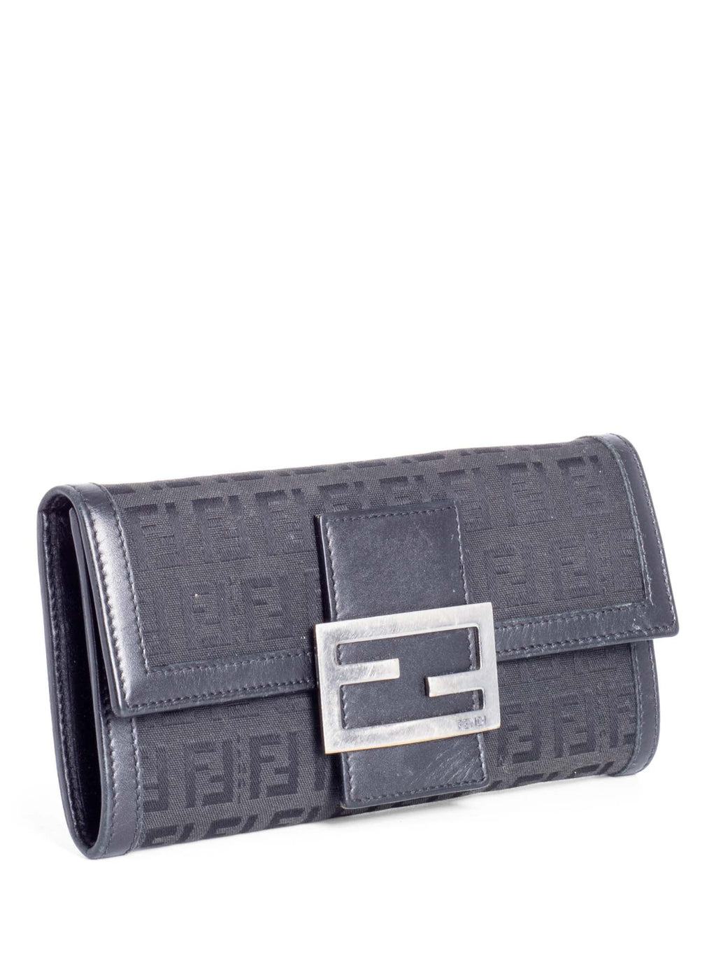 Fendi Monogram Zucchino Continental Flap Long Wallet Black