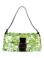 Fendi Mother of Pearl Embellished Flap Baguette Bag Green