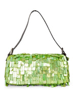 Fendi Mother of Pearl Embellished Flap Baguette Bag Green