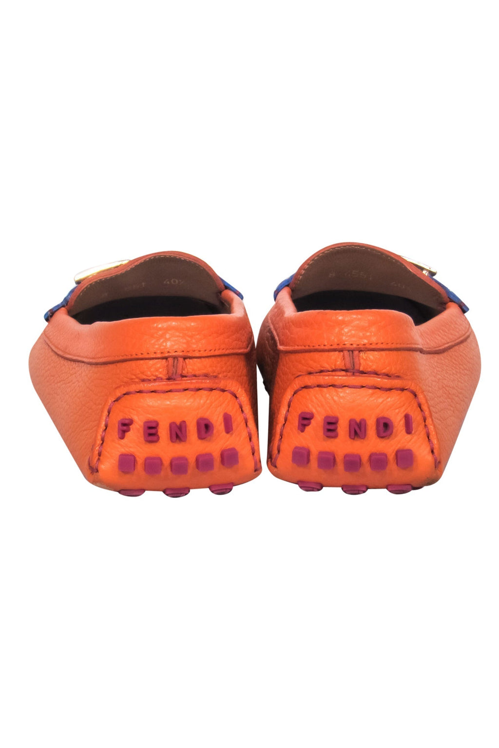 Fendi - Orange Pebbled Leather Loafers w/ Blue Crocodile Strap Sz 10.5