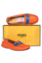 Fendi - Orange Pebbled Leather Loafers w/ Blue Crocodile Strap Sz 10.5