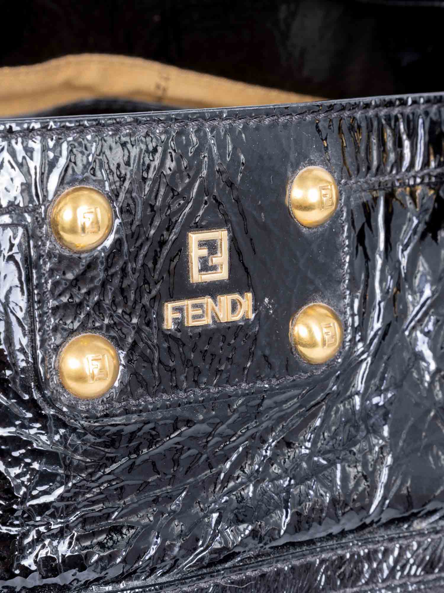 Fendi Patent Leather Shoulder Bag Black
