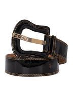 Fendi Patent Leather Zucca Oversized B Belt Black