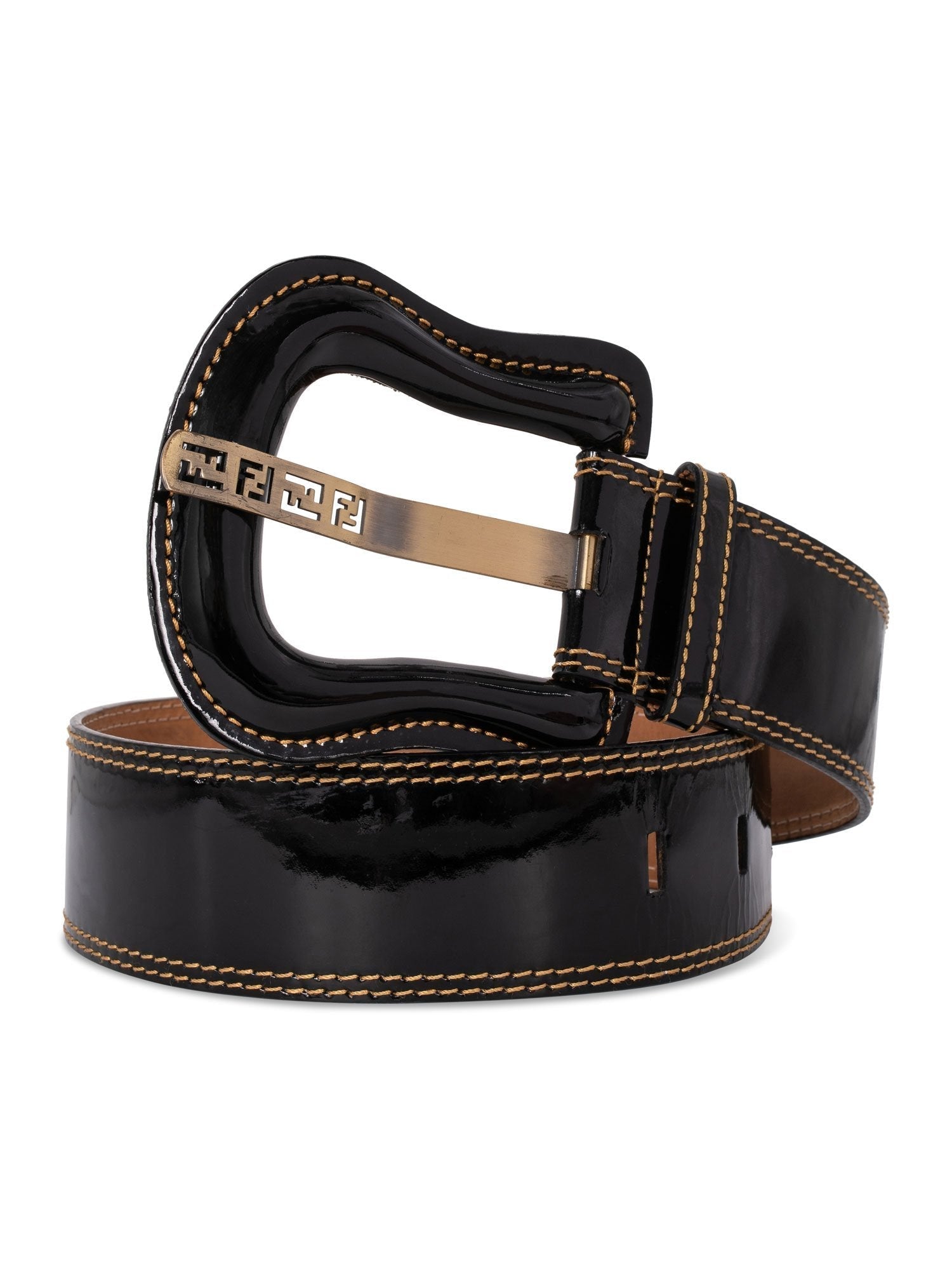 Fendi Patent Leather Zucca Oversized B Belt Black