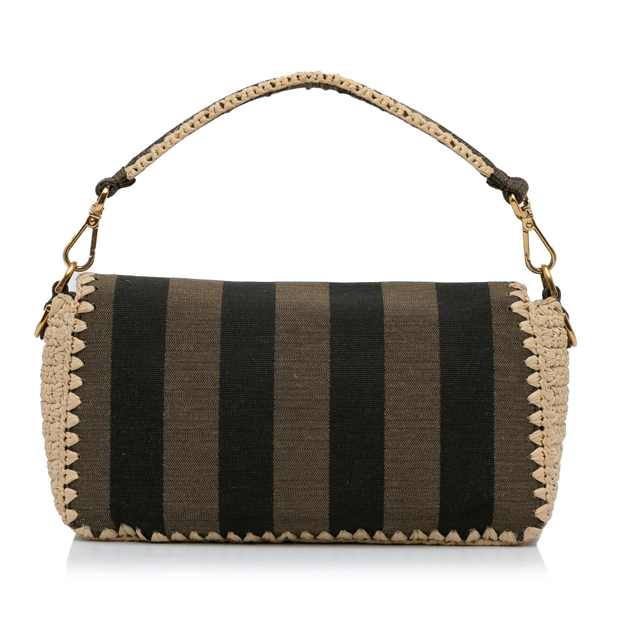 Fendi Pequin Canvas and Raffia Baguette (SHG-LMio6U)