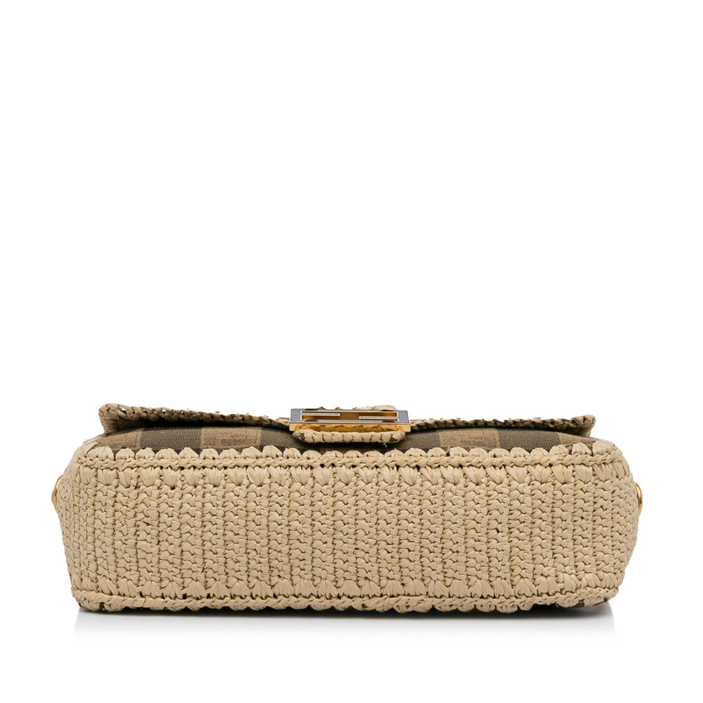 Fendi Pequin Canvas and Raffia Baguette (SHG-LMio6U)