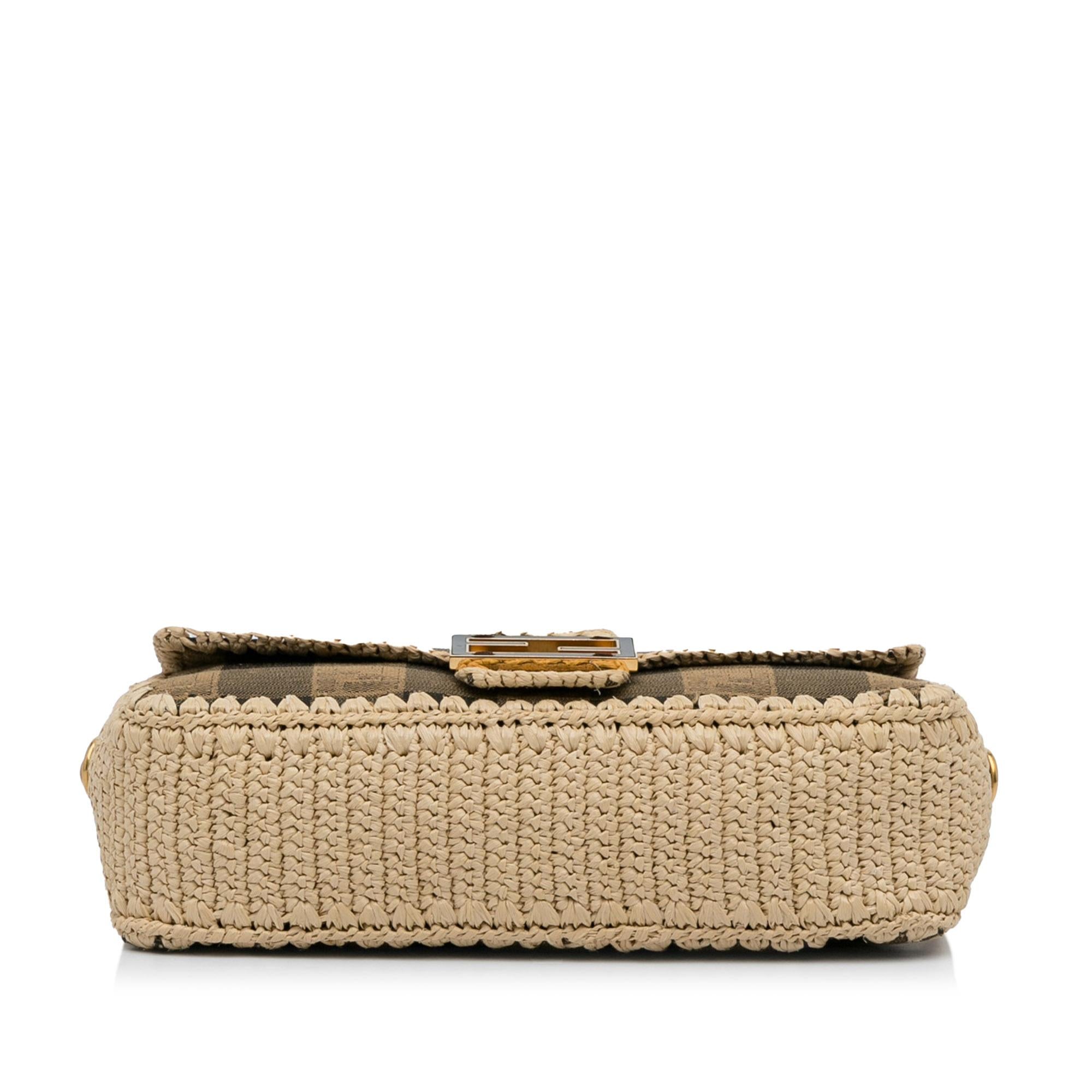 Fendi Pequin Canvas and Raffia Baguette (SHG-LMio6U)