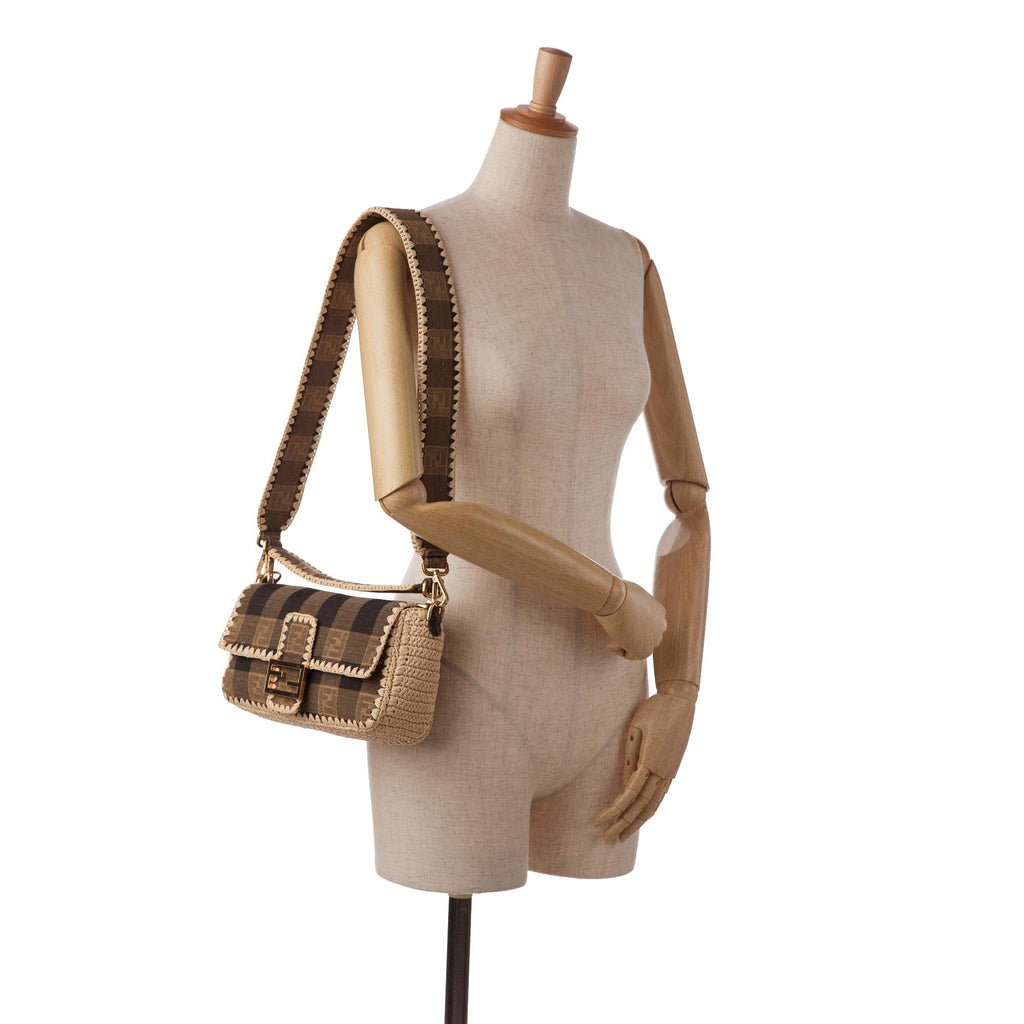 Fendi Pequin Canvas and Raffia Baguette (SHG-LMio6U)