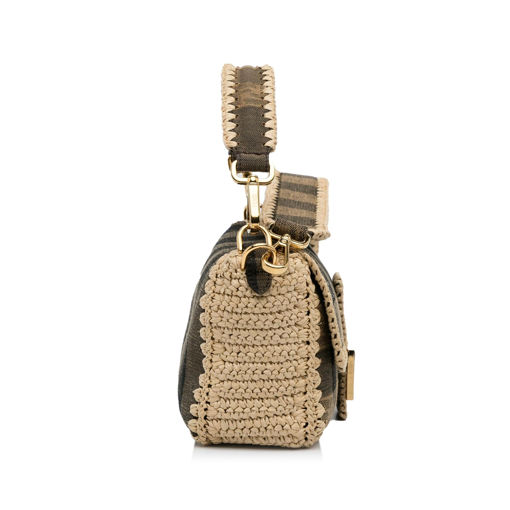 Fendi Pequin Canvas and Raffia Mamma Baguette (SHG-sSRqPf)