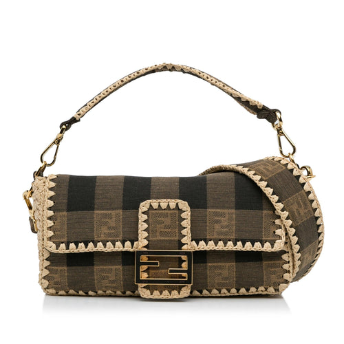 Fendi Pequin Canvas and Raffia Mamma Baguette (SHG-sSRqPf)