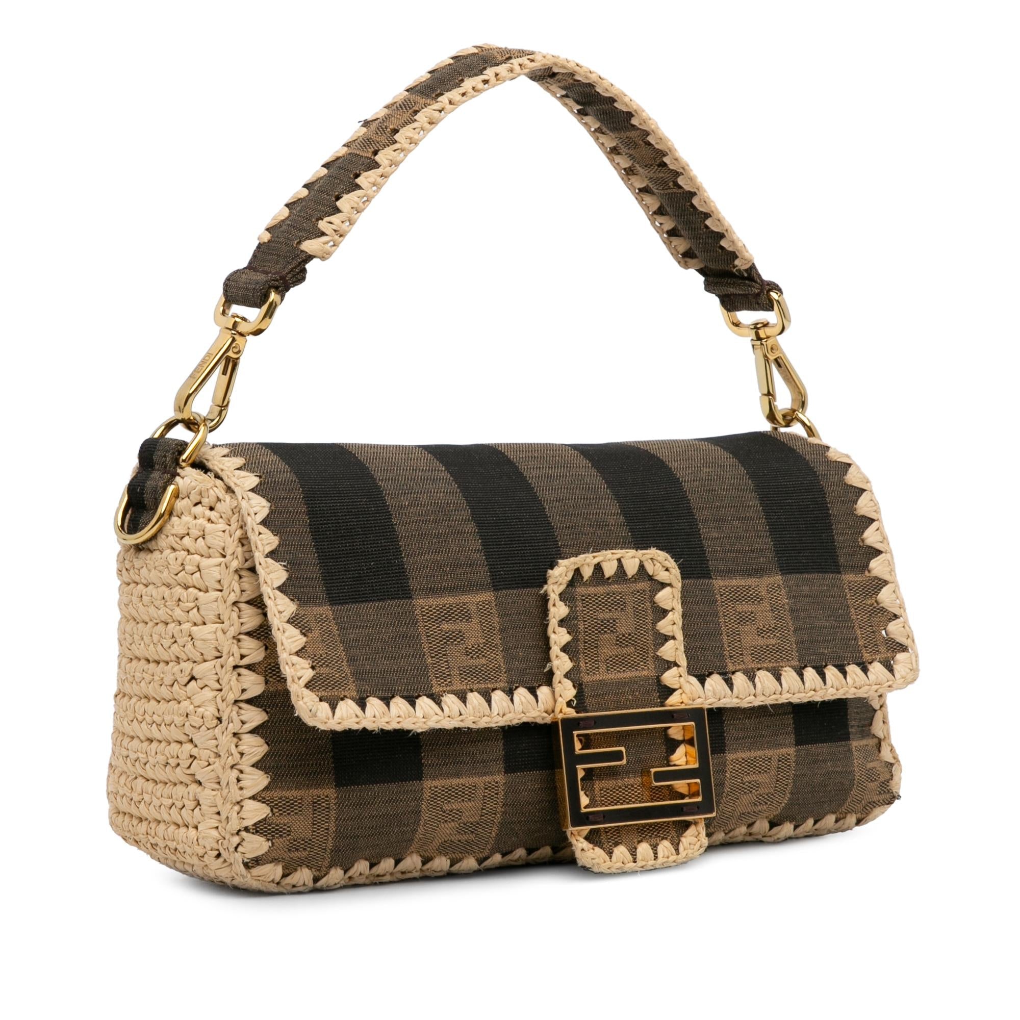 Fendi Pequin Canvas and Raffia Mamma Baguette (SHG-g32SBG)