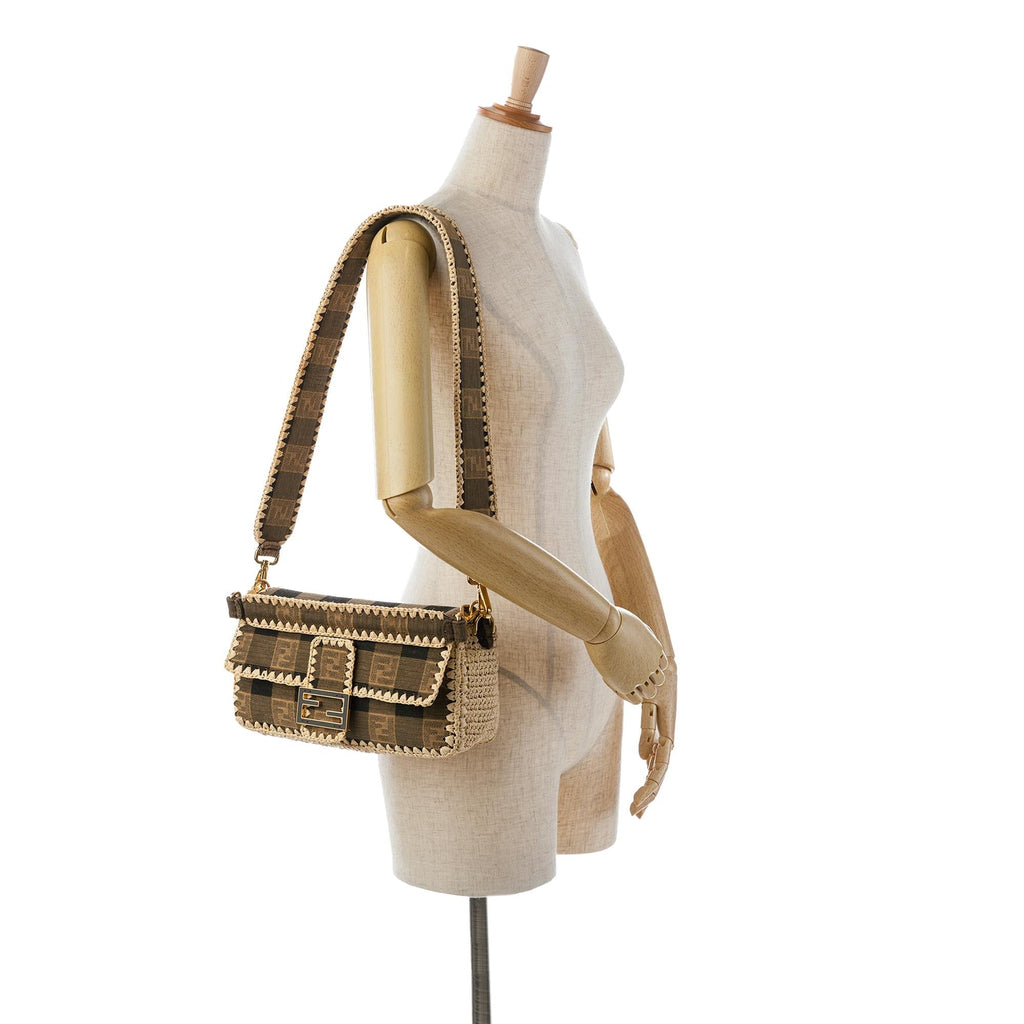 Fendi Pequin Canvas and Raffia Mamma Baguette (SHG-MJAC72)