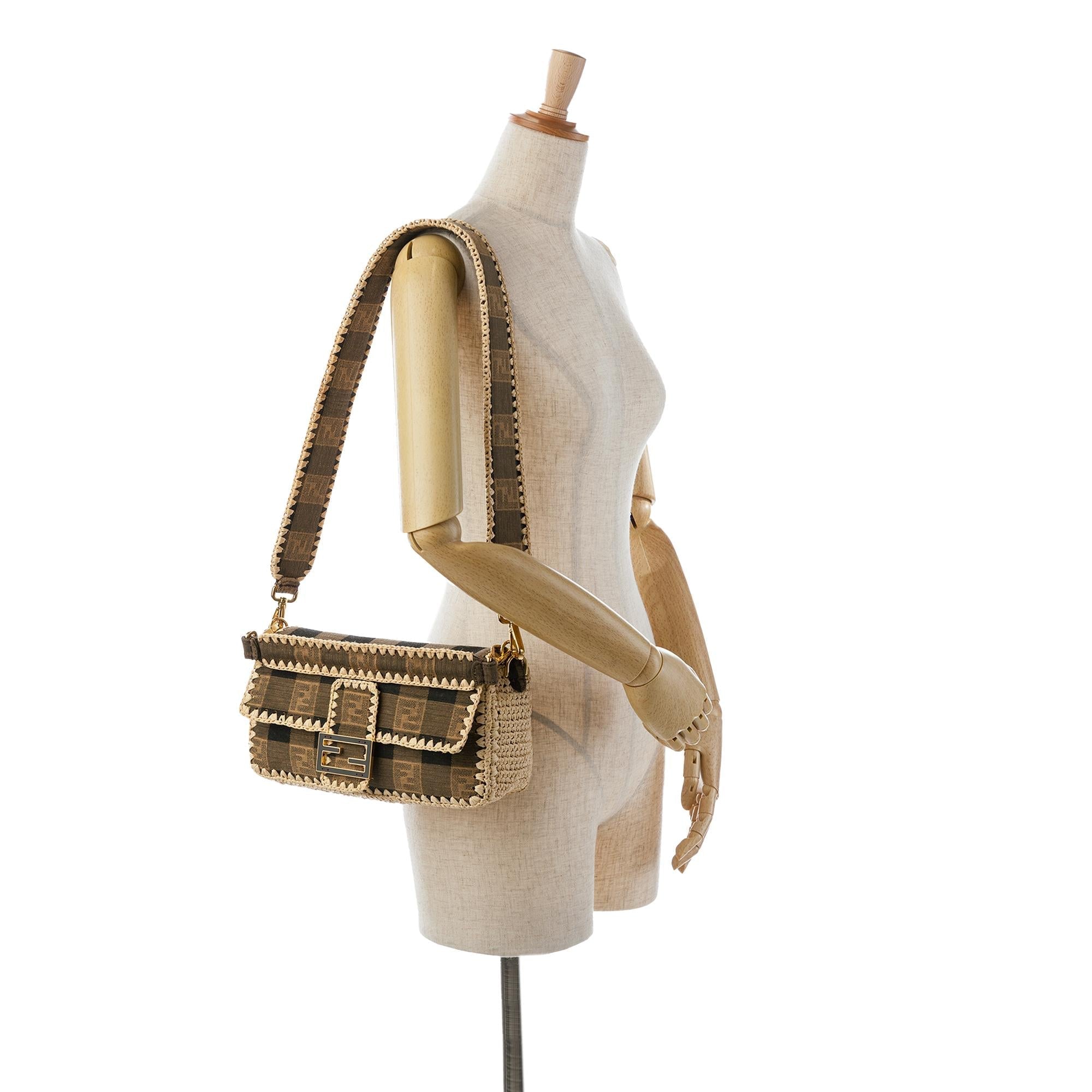 Fendi Pequin Canvas and Raffia Mamma Baguette (SHG-MJAC72)