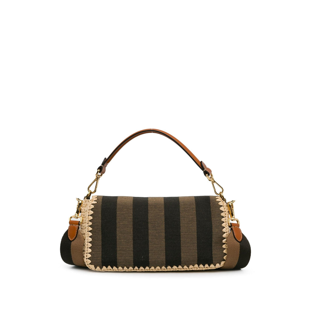 Fendi Pequin Gingham Canvas And Raffia Baguette Satchel (SHG-mQy3HF)