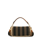 Fendi Pequin Gingham Canvas And Raffia Baguette Satchel (SHG-mQy3HF)