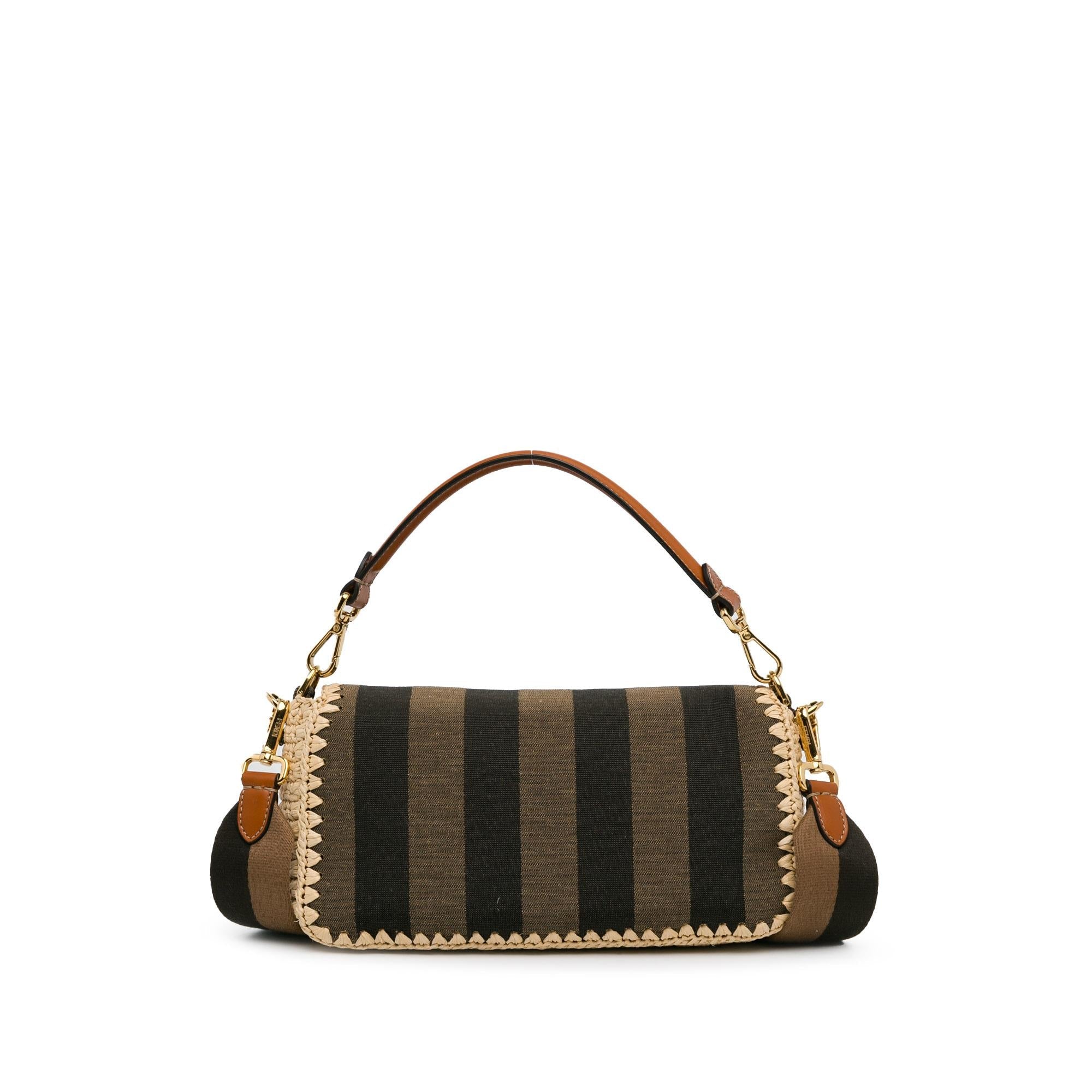 Fendi Pequin Gingham Canvas And Raffia Baguette Satchel (SHG-mQy3HF)