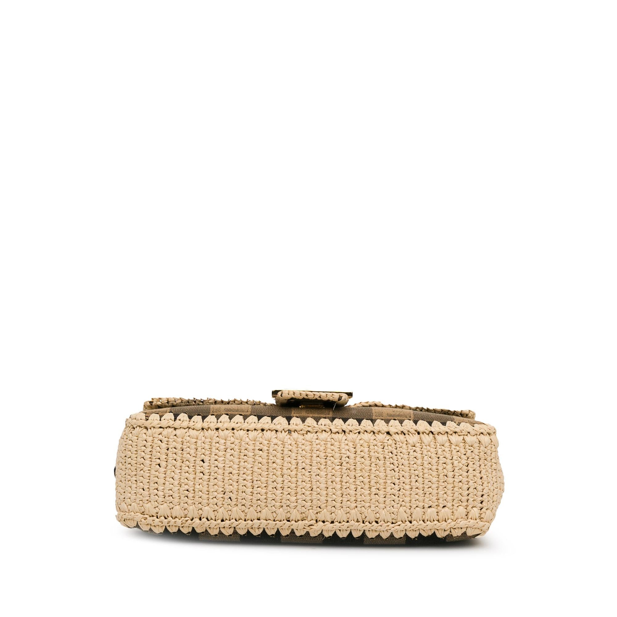 Fendi Pequin Gingham Canvas And Raffia Baguette Satchel (SHG-mQy3HF)