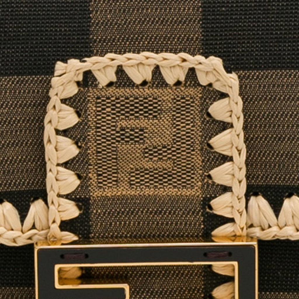 Fendi Pequin Gingham Canvas And Raffia Baguette Satchel (SHG-mQy3HF)