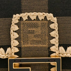 Fendi Pequin Gingham Canvas And Raffia Baguette Satchel (SHG-mQy3HF)