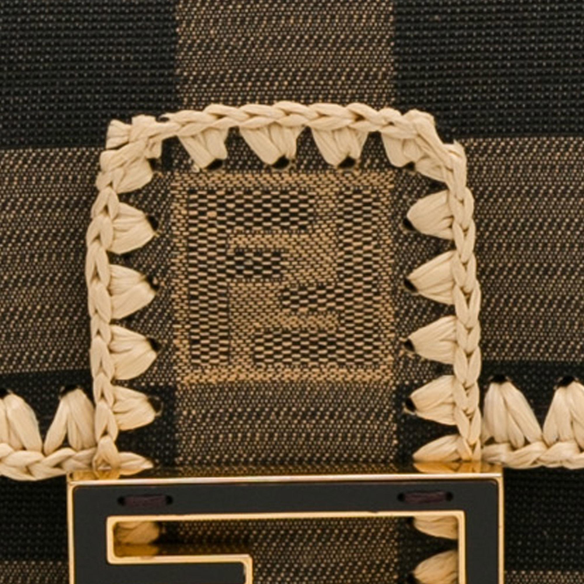 Fendi Pequin Gingham Canvas And Raffia Baguette Satchel (SHG-mQy3HF)