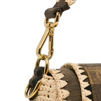 Fendi Pequin Gingham Canvas And Raffia Baguette Satchel (SHG-mQy3HF)