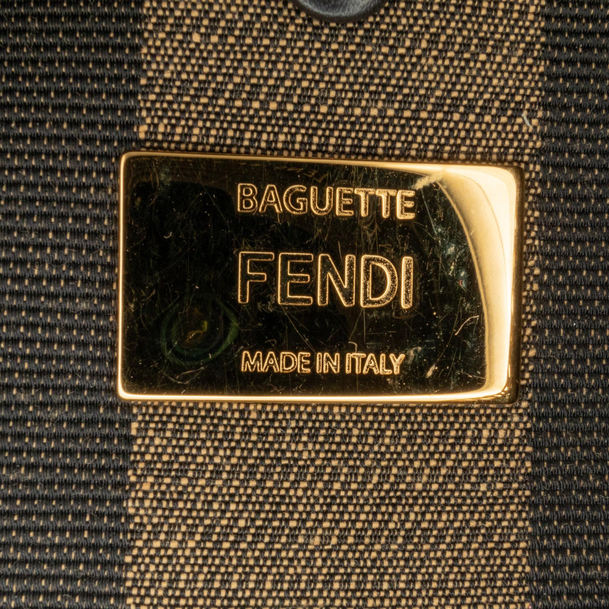 Fendi Pequin Gingham Canvas And Raffia Baguette Satchel (SHG-mQy3HF)
