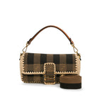 Fendi Pequin Gingham Canvas And Raffia Baguette Satchel (SHG-mQy3HF)