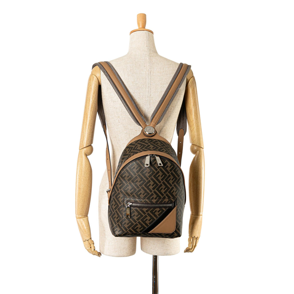 Fendi Small Zucca Coated Canvas Chiodo Diagonal Backpack (SHG-SOm720)