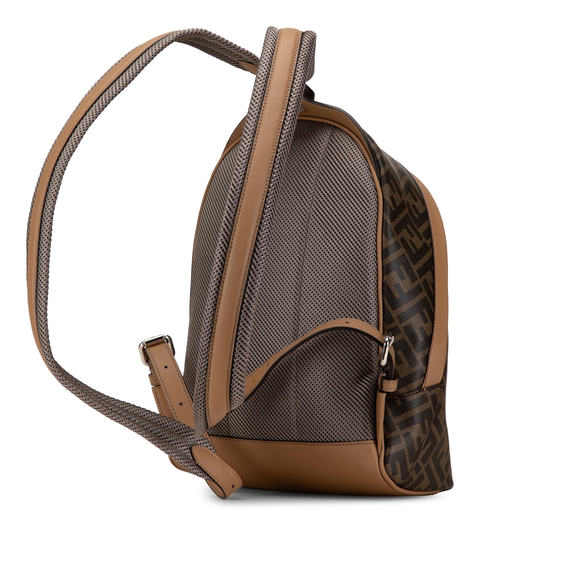 Fendi Small Zucca Coated Canvas Chiodo Diagonal Backpack (SHG-SOm720)