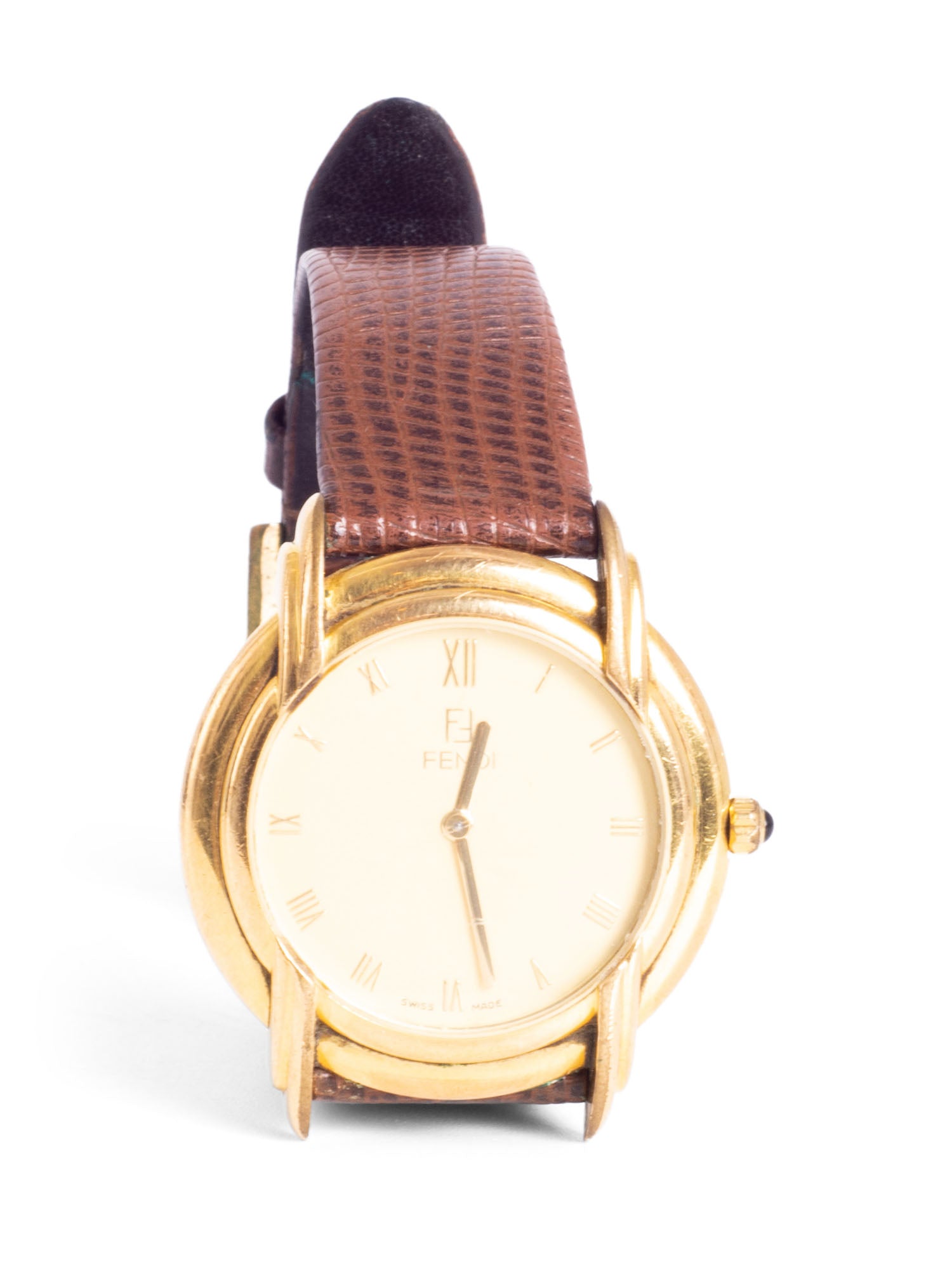 Fendi Snakeskin Leather Strap 24 Gold Plated  Watch Brown