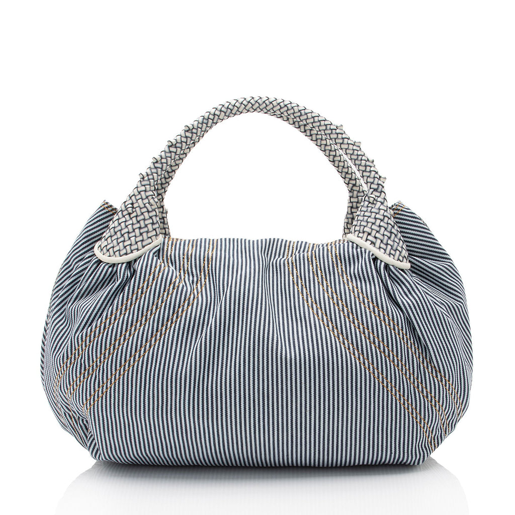 Fendi Striped Denim Spy Satchel (SHF-i8ZclG)
