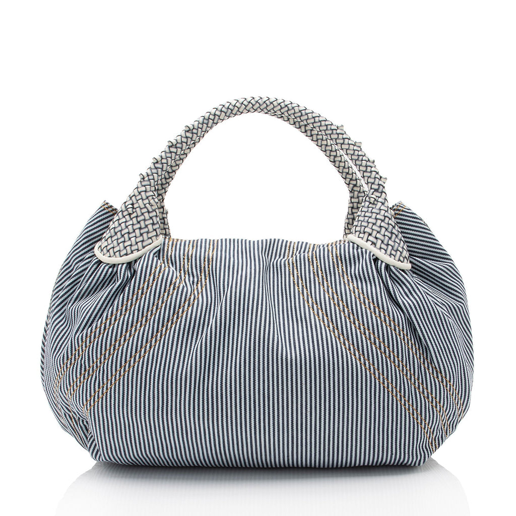 Fendi Striped Denim Spy Satchel (SHF-i8ZclG)
