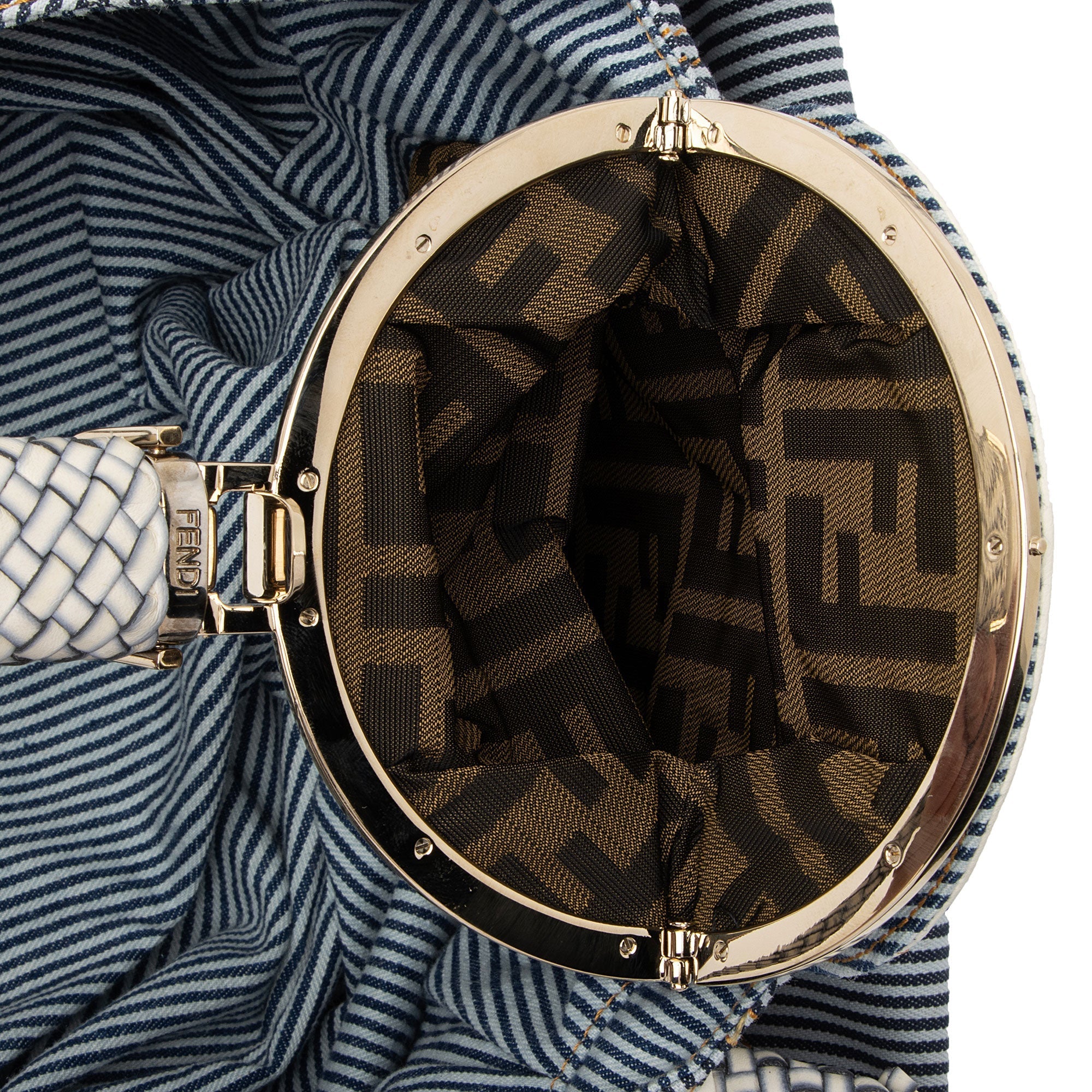 Fendi Striped Denim Spy Satchel (SHF-i8ZclG)