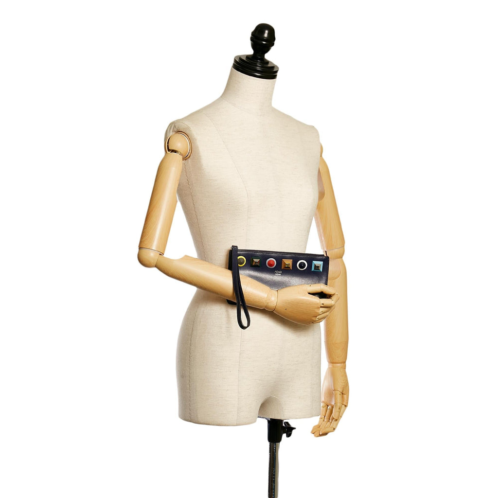 Fendi Studded Flat Leather Pouch (SHG-33758)