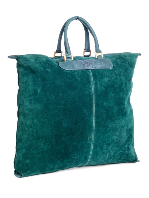 Fendi Suede Vintage Logo Top Handle Weekender Shopper Bag Green