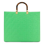 Fendi Sunshine Medium Plexi FF Embossed Leather Tote Edamame Green