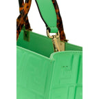 Fendi Sunshine Medium Plexi FF Embossed Leather Tote Edamame Green