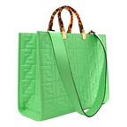 Fendi Sunshine Medium Plexi FF Embossed Leather Tote Edamame Green