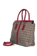 Fendi - Tan Monogram Print Convertible Satchel w/ Red Leather Trim