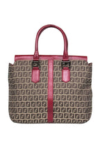 Fendi - Tan Monogram Print Convertible Satchel w/ Red Leather Trim