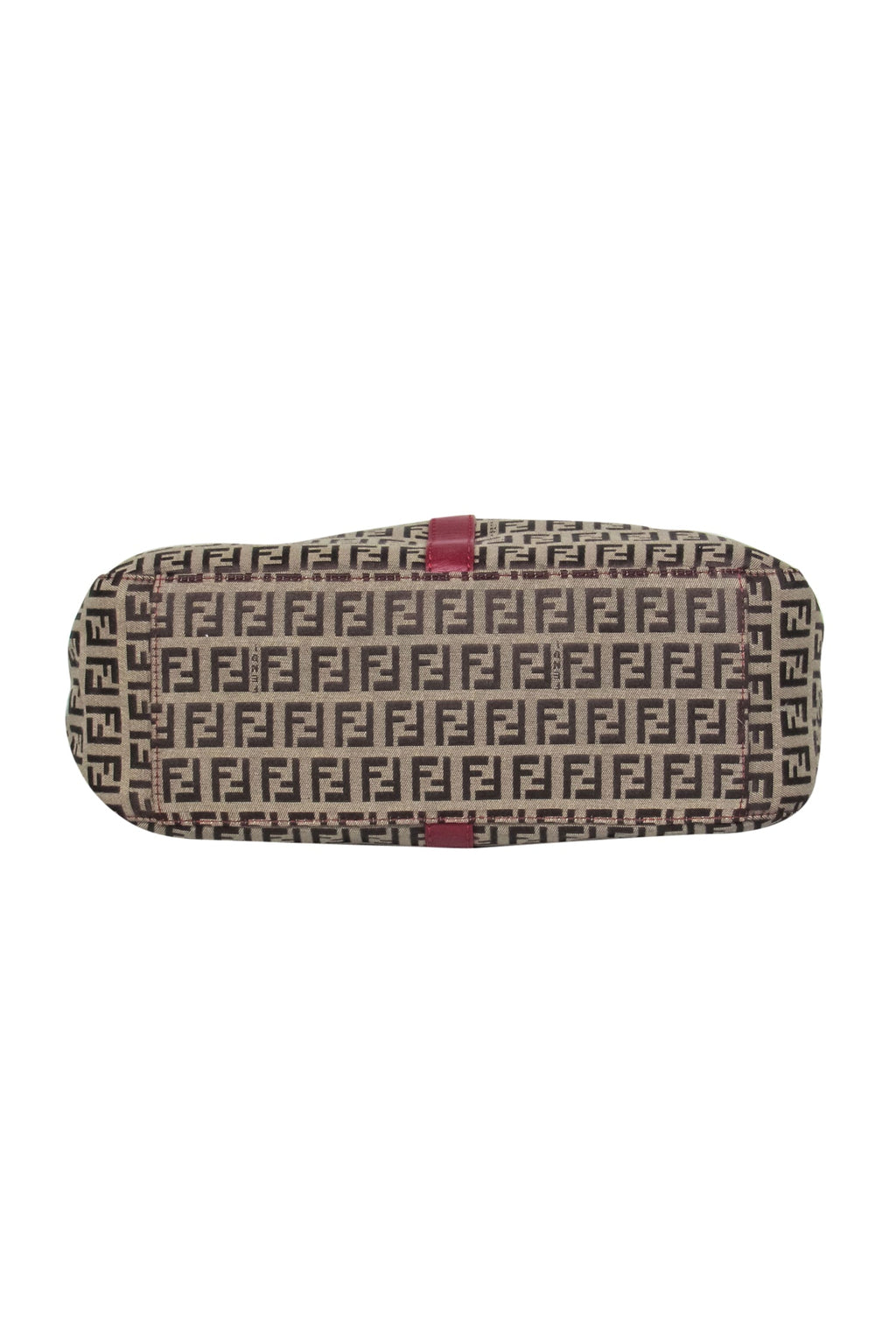 Fendi - Tan Monogram Print Convertible Satchel w/ Red Leather Trim